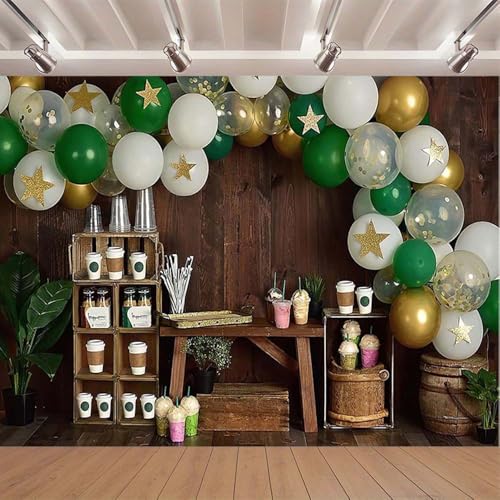 Coffee Photography Backdrop Rustic Brown Wood Coffee Shop Backdrop Balloons Coffees Ice Cream Party Background Balloon Stars Photography Background Kids Portrait Decor Backdrop Photo Studio Prop,8X6FT