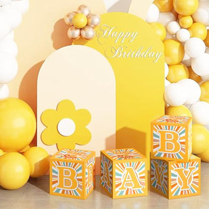 4PCS Boys Boho Baby Boxes Here Comes The Son Baby Shower Decor for Son Shower Decorations Birthday Party Supplies