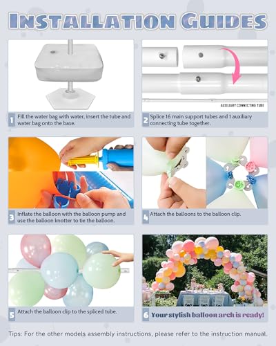 6IN1 Balloon Arch Stand Kit, 10.8ft Adjustable Balloon Column Stand with Base, Reusable Balloon Arch Kit Party Backdrop Decoration for Birthday Graduation Mother's Day Wedding Baby Shower