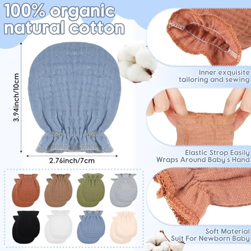 Newborn Baby Muslin Mittens 0-6 Months No Scratch Elastic Wrist Soft Breathable Gloves Bulk Cotton for Infant - color: Multicolor