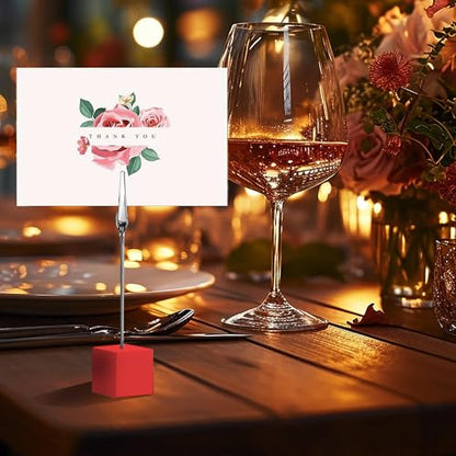 24PCS Wooden Cube Memo Holders with Alligator Clips Table Number Stands, Base Memo Clip Holder Photo and Card Display Clips for Wedding, Event, Office Desk Use (Red) - color: Red