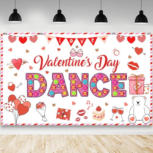 AIBIIN Valentines Day Backdrop Happy Valentine's Day Dance Party Banner Decorations Red Heart Valentines Day Party Decor Backdrops for Photography 70.8x43.3 inch - color: White, size: 70.8 x 43.3inch