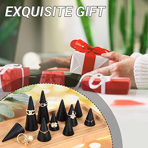 Black Wood Cones, 10Pcs 3 Different Sizes Wood Cone Rings Holder Jewelry Display Stand Vertical Shaped Wooden Cones for Girls Women DIY Craft - color: Black