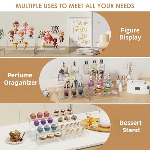 Anglelife Large Acrylic Risers, 8 Pcs 2 Set (7”L~8”L~9”L) Rectangular Stands Shelf Clear for Decor, Clear Display Risers Cake Shelves Retail Shoe Showcase