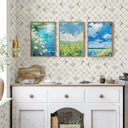 10 Sheet Arabesque Peel and Stick Backsplash Tile, Stick on Backsplash for Kitchen and Bathroom Wall, Marble White Look PVC Mixed Metal Gold - color: Marble White Mixed Metal Gold