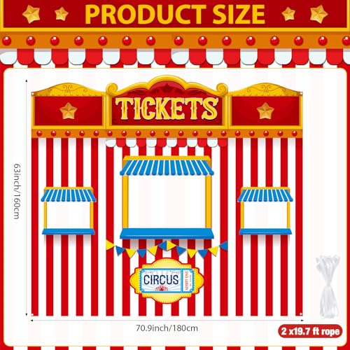 Panelee Carnival Circus Theme Photo Booth Props Life Size Ticket Backdrop Door Banner Decorations Fabric Background for Carnival Birthday Game Supplies Circus Theme Party Decorations - style: Retro