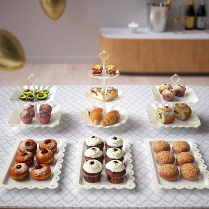 10 Pack Cake Stand Set with 3 x Two-Tier and 3 x Three-Tier Cupcake Stands, Plastic Dessert Table Stand Set 3 Tired Cookie Tray and 4 Pcs Dessert Trays - color: White