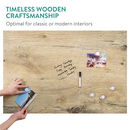 Navaris Frameless Magnetic Memo Board - Easy Installation - Kitchen Magnet Dry Erase Whiteboard - Notice Boards for Wall Use - 36 x 24 Inches - Dark Wood Design with Magnets & Pen - style: Dark Wood