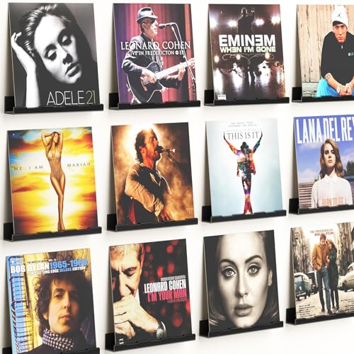 Optish 12 Pack Vinyl Wall Mount Shelf, 12" Vinyl Record Holder, Clear Record Shelf Display and Storage, Acrylic Shelves for Wall, Nursery, Living Room, Bedroom, Black - color: Black
