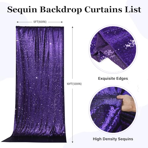 PartyDelight Sequin Backdrop Curtains 2 Panels Purple 5Ft x 10Ft Photograph Back Drop Wedding Curtain Special Events - color: Purple, size: 60"W x 120"L (Pack of 2)