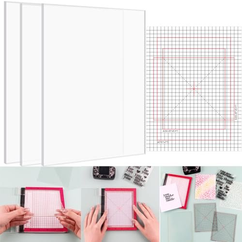 3PCS 6.5X8.5"Photopolymer Grip Mat with 6PCS Printed Guides for Stamping,Multi-Use Non-Slip Sticky Mats Fit In Stamp Positioning Tool for Card Making Hold Your Cardstock In Place When Stamping,Stencil - color: 6.5x8.5" 3xgrip Mat+6aligment