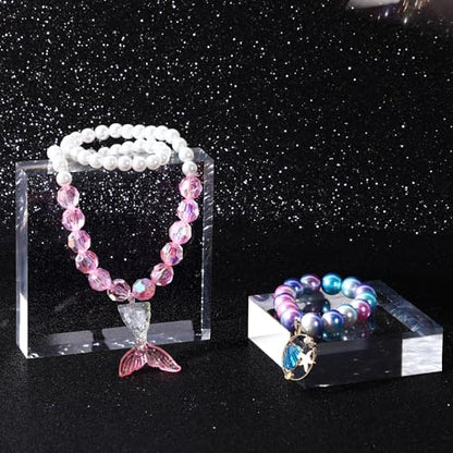 Vicenpal 4 Pieces Acrylic Square Display Block 3 x 3 x 1 Inches, 4 x 4 x 1 Inches Clear Polished Acrylic Cube Acrylic Jewelry Display Stand Ring Showcase Display Holder Base