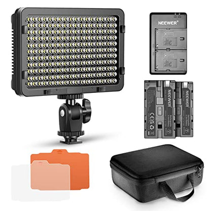 NEEWER Dimmable 176 LED Video Light Lighting Kit: 176 LED Panel 3200-5600K, 2 Pieces Rechargeable Li-ion Battery, USB Charger and Portable Durable Case for Canon, Nikon, Pentax, Sony DSLR Cameras