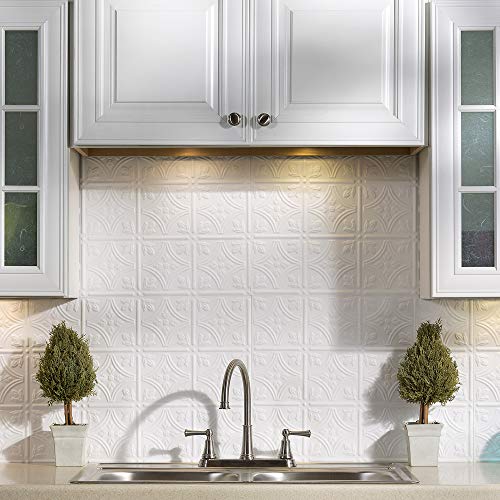FASÄDE Traditional Style/Pattern 1 Decorative Vinyl 18in x 24in Backsplash Panel in Gloss White (5 Pack) - color: Gloss White, size: 5 Pack