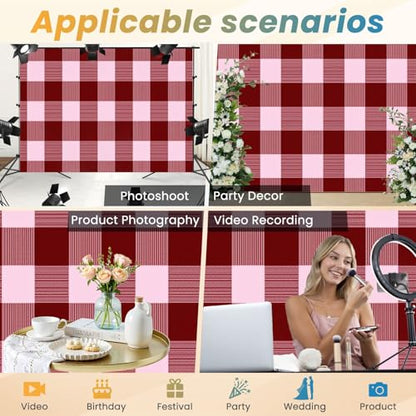 5x7ft Photography Backdrop Red Pink Gingham Plaid Striped Accents Photo Backdrop Photography Background for Photoshoot Portrait Video Party Photo Studio Prop Booth - color: Color7