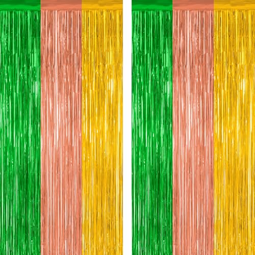 2 Pack Luau Decorations, 3.28 FT x 7.05 FT Summer Party Streamer, Green Brown Yellow Backdrop Tinsel Curtains Fringe Curtains, Metallic Hawaiian Supplies Aloha Party Decor - color: Hawaii Color, size: 2 PCS