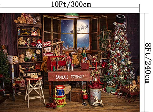 Christmas Santa's Toy Shop Photography Backdrop for Party Christmas Tree Gift Snow Window Wood Shed Store Background Family Portrait Seamless Vinyl Photo Props Banner Supplies PGT660C 10x8ft - size: 10'X8'