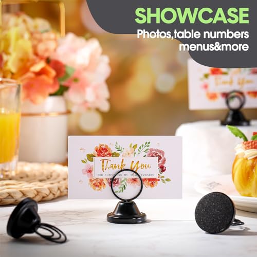 Fulmoon 24 Pcs Mini Table Number Holders Place Card Holders 1.5 Inch Steel Table Sign Stands for Wedding Graduation Reception Restaurant Home Photo Picture Office Memo(Black) - color: Black