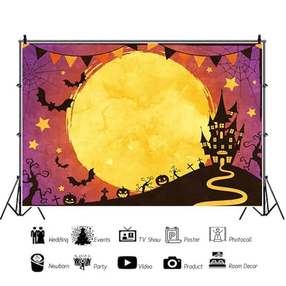 10x8ft Halloween Photo Backdrop Full Moon Pumpkin Horror Night Photography Background Happy Halloween Party Banner Decorations Kids Adults Family Portraits Photo Studio Props - size: 10x8ft