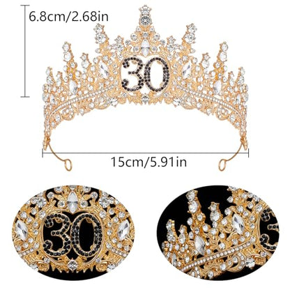 Birthday Crown for Women Crystal Princess Birthdays Tiaras Rhinestone Queen Headband Wedding Bridal Hair Accessories BirthdayProm Pageant Party Coming of Age Ceremony Photo Props - color: Gold-30