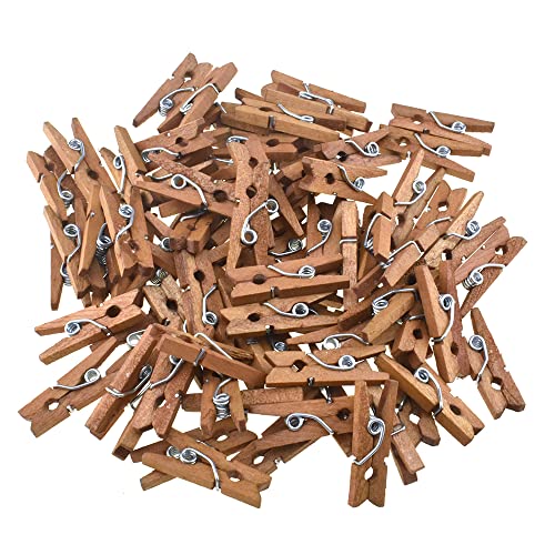 HAHIYO Brown Wooden Clothes Pins Clothespins Mini Aviod Fall Apart 1 Inches Length 80 Pack Strong Springs No Rust No Discoloration for Laundry Bathroom DIY Craft Photos Food Opened Bags - size: Brown 1 inches 80 Pack
