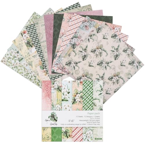 12 Sheets Scrapbook Paper Pads, 12 Designs 6"x6" Single Sides Patterned CardStock Papers, 160gsm Decorative Background Craft Paper, Scrapbooking Pad for Card Making DIY Projects(Grids & Floral) - color: Grids & Floral