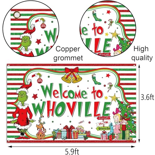 Sunwer Welcome Xmas Photo Booth Backdrop Green Christmas Winter Holiday Party Decorations Home Indoor Outdoor Wall Hanging Banner (White-A, 5.9×3.6ft) - size: 5.9×3.6ft
