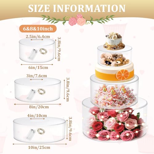 3Pcs Acrylic Cake Display Stand 6'' 8'' 10'' Round 3 Tier Clear Cylinder Cake Box for Wedding Birthday Party Decor(6 / 8 / 10 Inch) - size: 6 & 8 &10