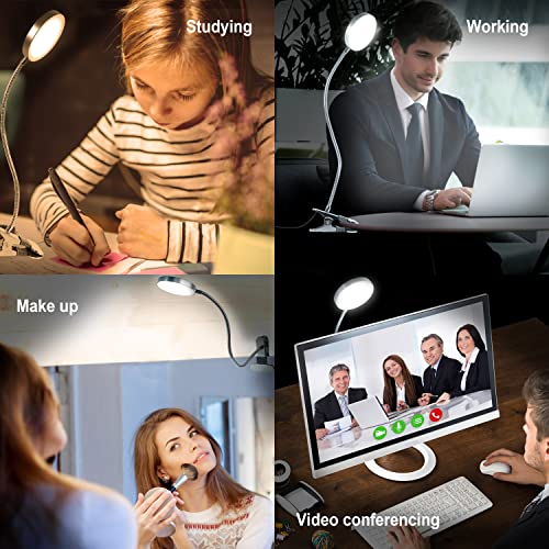 LiFMIRA Clip-on Lamp Reading Light - 5 Color Modes, 10 Brightness Levels, 8W, 66 LED, Eye-Caring Metal Clamp Light with Gooseneck for Bed, Headboard, Desk, Video Conferencing, Makeup - color: Silver