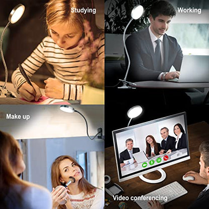 LiFMIRA Clip-on Lamp Reading Light - 5 Color Modes, 10 Brightness Levels, 8W, 66 LED, Eye-Caring Metal Clamp Light with Gooseneck for Bed, Headboard, Desk, Video Conferencing, Makeup - color: Silver