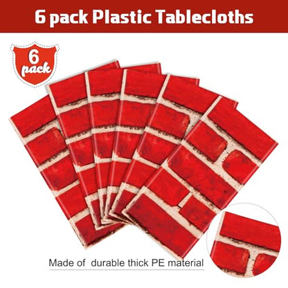 Tiamon 6 Pcs 108 x 54 Inch Red Brick Tablecloths Brick Sheet Table Cover Bricks Stone Wall Backdrop for Christmas Holiday Party Fireplaces Chimneys Decorations Photography Supplies
