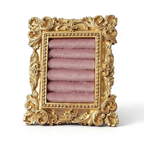 Vintage Gold Ring Holder,Desk Decer Suede Lined Jewelry Display Stand, Engagement Ring holder Photography Prop for Wedding Decor, Bridesmaid & Engagement Gift,3.94x3.54 In (Pink) - color: Pink
