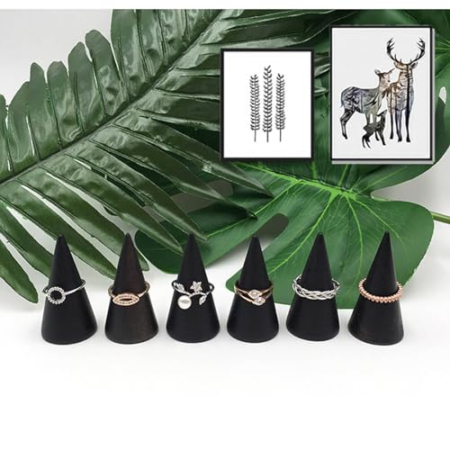 Ring Display Stand 5Pcs Wood Rings Holder Cone Shape Rings Stand Jewelry Display Rack for Business Photoshoot Room Decoration