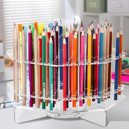 Eersida 120 Slot Acrylic Pen Holder Pen Clear Pencil Holder Display Stand Marker Organizer Acrylic Desktop Organizer the Hole Diameter Is 0.5 Inch for Art Supply Makeup Brushes Storage Craft Shows