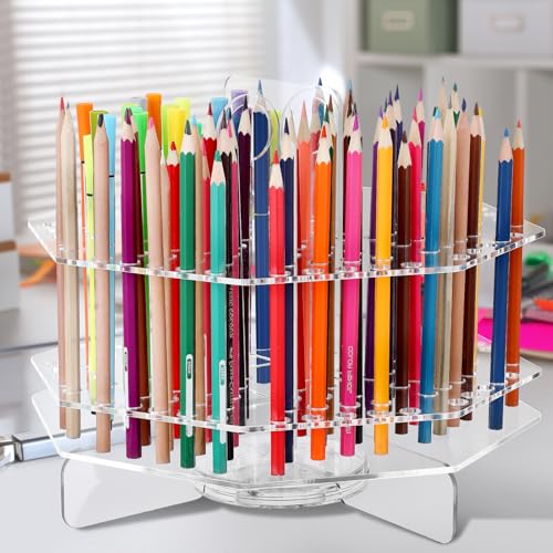 Eersida 120 Slot Acrylic Pen Holder Pen Clear Pencil Holder Display Stand Marker Organizer Acrylic Desktop Organizer the Hole Diameter Is 0.5 Inch for Art Supply Makeup Brushes Storage Craft Shows