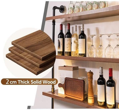 62.9in Large Wine Rack with LED Light Solid Wood Wall Mounted Wine Rack, 3-Tiers Liquor Bottles Floating Shelves Display Storage Organizer for Home Bar & Dining Room (160cm/62.9in) - size: 62.9 inches