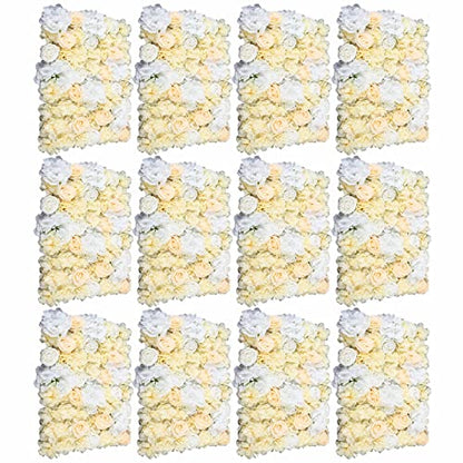 LOYALHEARTDY 12 Pack 24" x 16" Artificial Flower Wall Panels Hydrangea and Rose Flower Backdrop Panels Wedding Party Event Decoration (12 PCS, Yellow+White) - color: 12 Pcs, Yellow+white