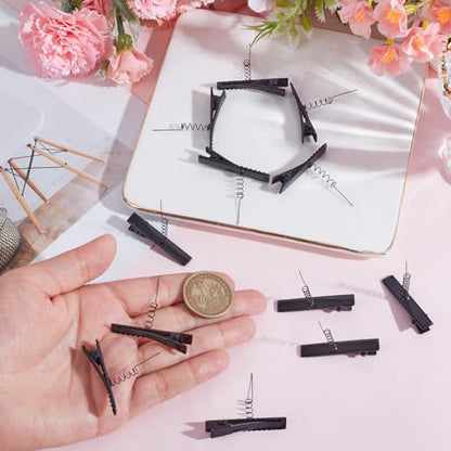 150 Pcs Metal Duck Bill Hair Clips with Spring DIY Sprout Clip Black Alligator Barrettes Hairpins DIY Accessories for Hair Styling School Home Party Props Christmas Halloween Rave Decor