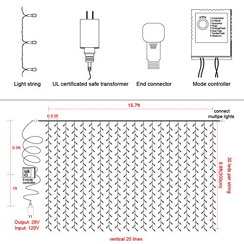 Twinkle Star 600 LED Window Curtain String Light for Wedding Party Home Garden Bedroom Outdoor Indoor Wall, Warm White - size: 600 LED