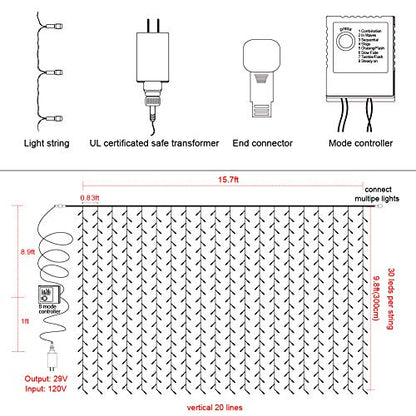 Twinkle Star 600 LED Window Curtain String Light for Wedding Party Home Garden Bedroom Outdoor Indoor Wall, Warm White - size: 600 LED