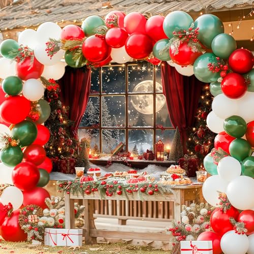 Avezano 10x7 ft Christmas Photo Backdrop Window Full Moon Night Background Red Curtain Christmas Eve Holiday Portrait Backdrop Photo Studio Props - size: 10x7ft