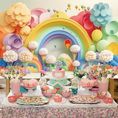 12x10ft Candy Land Backdrop Photography Cartoon Rainbow Hot Air Balloon Fantasy Flower Colorful Photography Background Baby Shower Birthday Party Wedding for Kid Adult Video Studio - size: 12x10ft