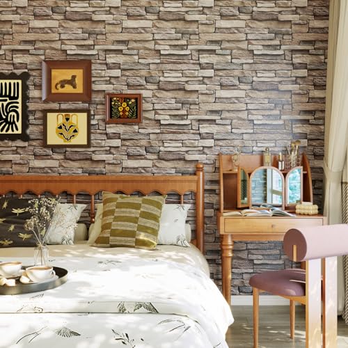 Abyssaly Stone Wallpaper Brick Wallpaper Peel and Stick Stone Backsplash Self-Adhesive Removable Vinyl Wraps Grey Faux Brick Shelf Paper 17.71" X 118" Home Decorations Contact Paper - color: Brown, size: 17.7" x 118"