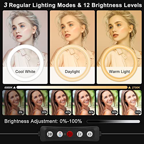 𝗡𝗲𝘄𝗲𝘀𝘁 13" Selfie Ring Light with 63" Stand and 3 Phone Holder, 53 Lighting Modes, iPad Holder, Remote, Desk Tripod, RGB Ringlight for iPhone. Vlogging Circle Led Halo Light Photo Video Kit - size: 13 inch - 53 Lighting Modes