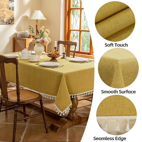AmHoo Linen Blend Tablecloth Table Cloth 280 GSM Stitching Tassel Rectangle Decorative Natural Table Cover for Kitchen Dinning Wedding Buffet 55×70 inch Primrose Yellow - color: Primrose Yellow, size: 55×70 inch