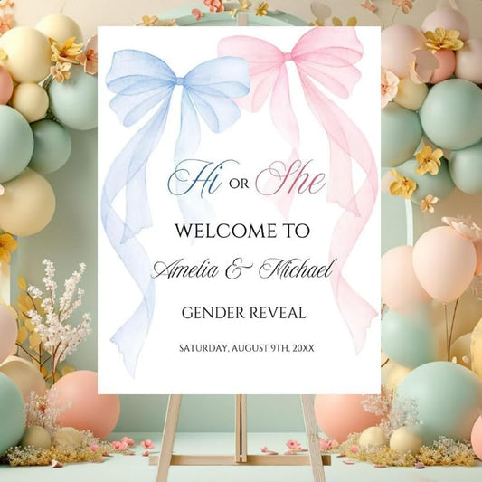 Personalized Gender Reveal Welcome Sign – He or She Baby Shower Decor, Custom Custom Indoor Outdoor Party Decoration, Unique Baby Reveal Poster, Cute Pink Blue Theme, Event Display for Boy or Girl - color: 1.