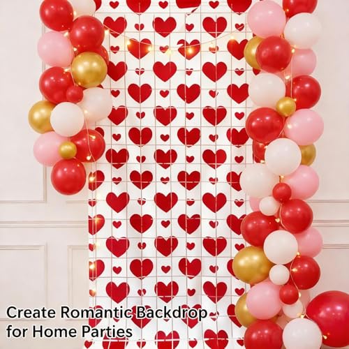 2 PCS Valentines Foil Curtain Backdrop, Valentines Day Party Decorations Red Pink White Heart Photo Booth Props for Valentine's Day Decor Birthday Wedding (A)