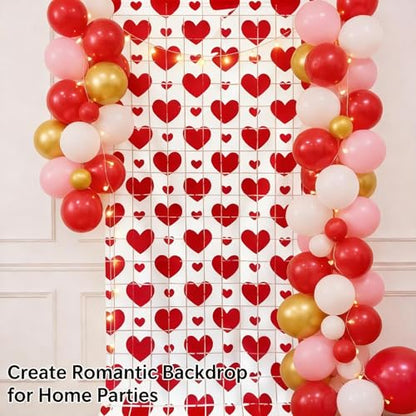 2 PCS Valentines Foil Curtain Backdrop, Valentines Day Party Decorations Red Pink White Heart Photo Booth Props for Valentine's Day Decor Birthday Wedding (A)