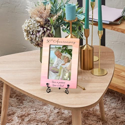 50th Anniversary Picture Frame - Love Is Patient Love Is Kind, 50th Anniversary Wedding Parents Grandparent, 4 x 6 Picture Frame with Stand for Tabletop Display,Mom and Dad - color: Frame23