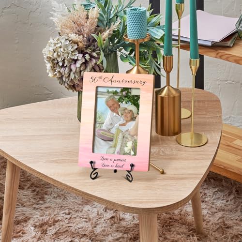 50th Anniversary Picture Frame - Love Is Patient Love Is Kind, 50th Anniversary Wedding Parents Grandparent, 4 x 6 Picture Frame with Stand for Tabletop Display,Mom and Dad - color: Frame23